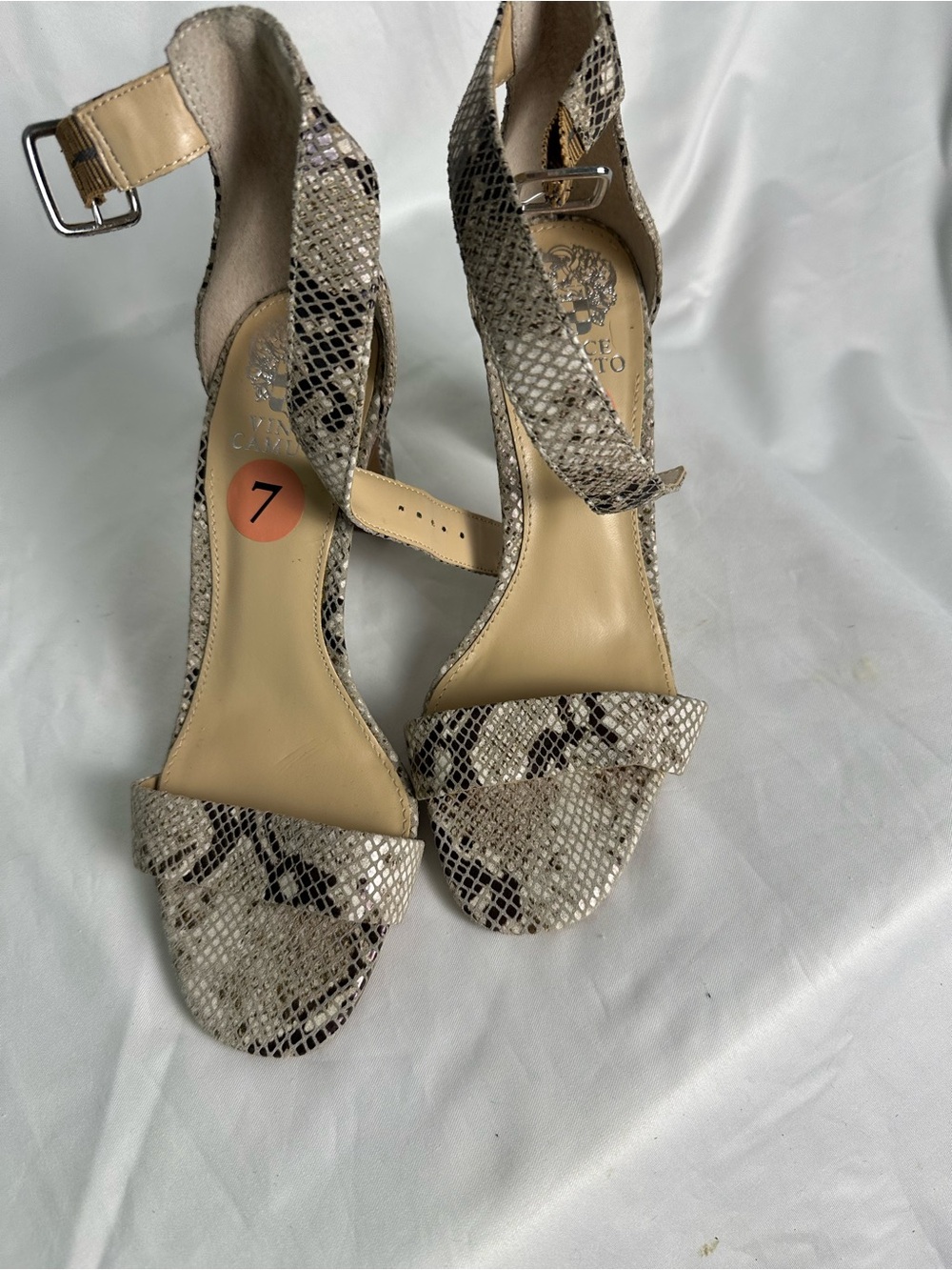 Vince Camuto Snakeskin Print Ankle Strap Sandals Women’s US 7M Gray Black
